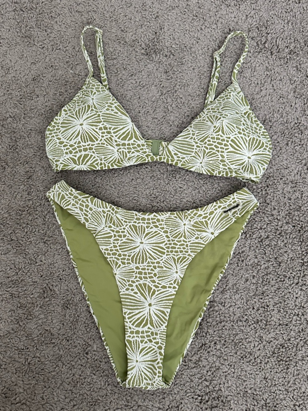 Blackbough Olive Green & White Floral Lace Bikini Set